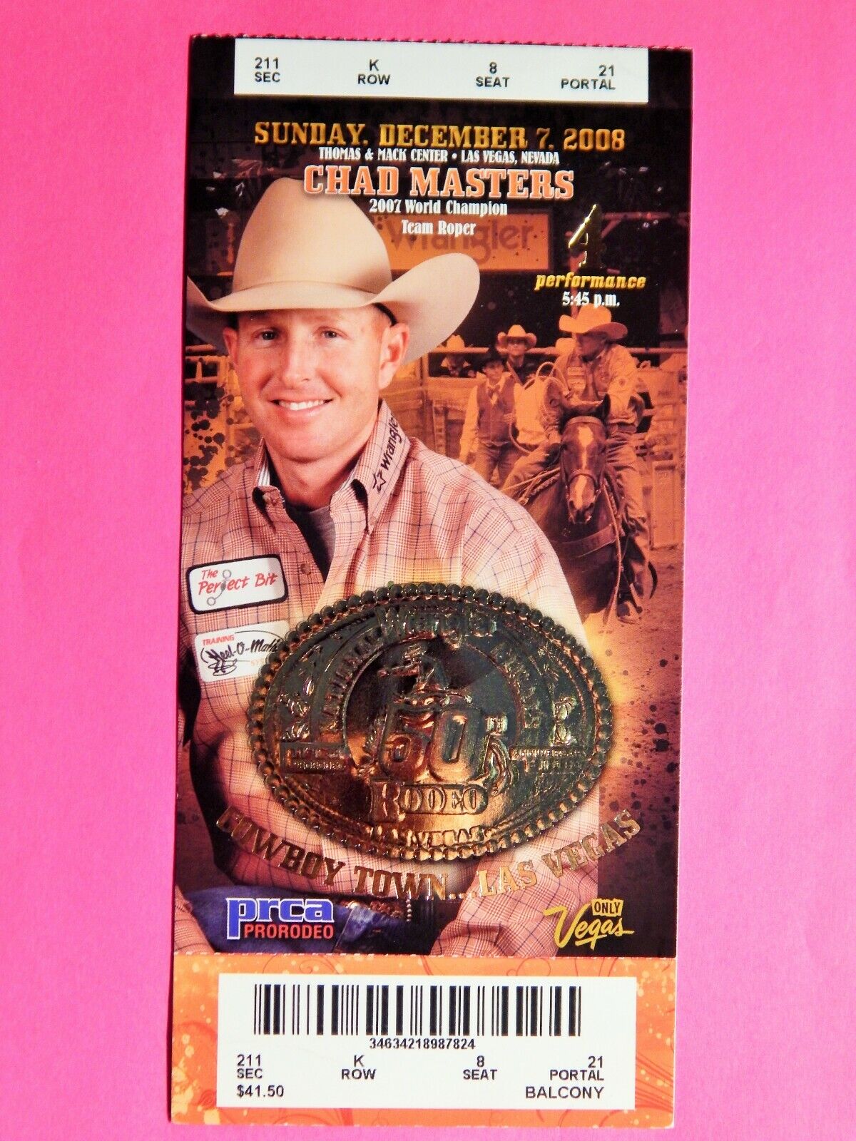 2008 NATIONAL FINALS RODEO LG ORIGINAL USED TICKET CHAD MASTERS COLOR Photo Poster painting