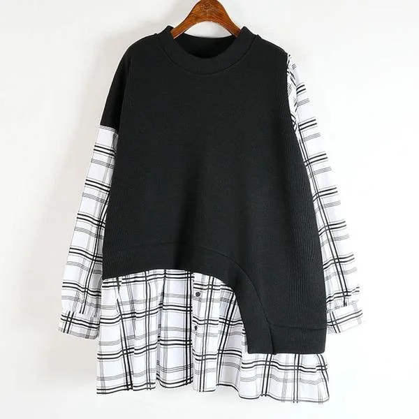 Patchwork Button Irregular Shirt  Winter  New Style Temperament All Match Women Clothes