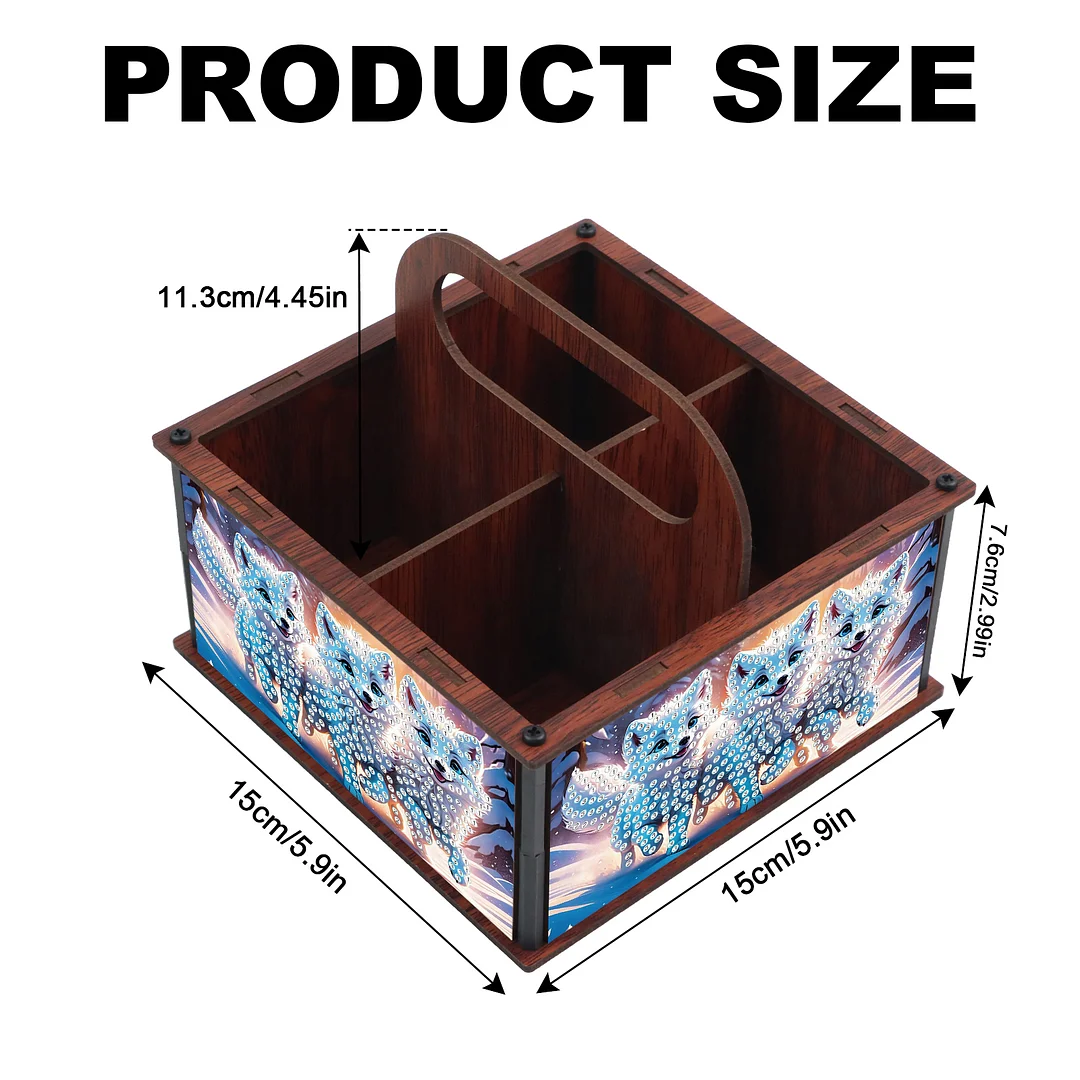 DIY Fox Wooden Diamond Painting Handheld Storage Box Kit Tabletop Art Decor