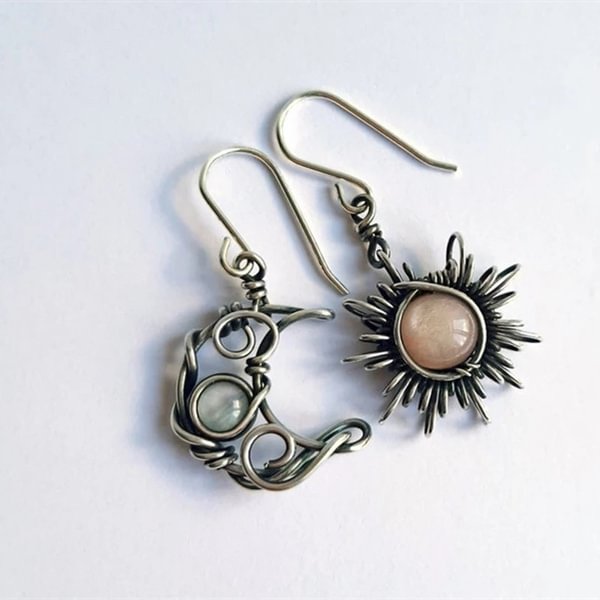 Bohemia Sun and Moon Earrings 925 Sterling Silver Crystal Drop Earrings Women Female Boho Fashion Jewelry Gift for Her - Shop Trendy Women's Fashion | TeeYours