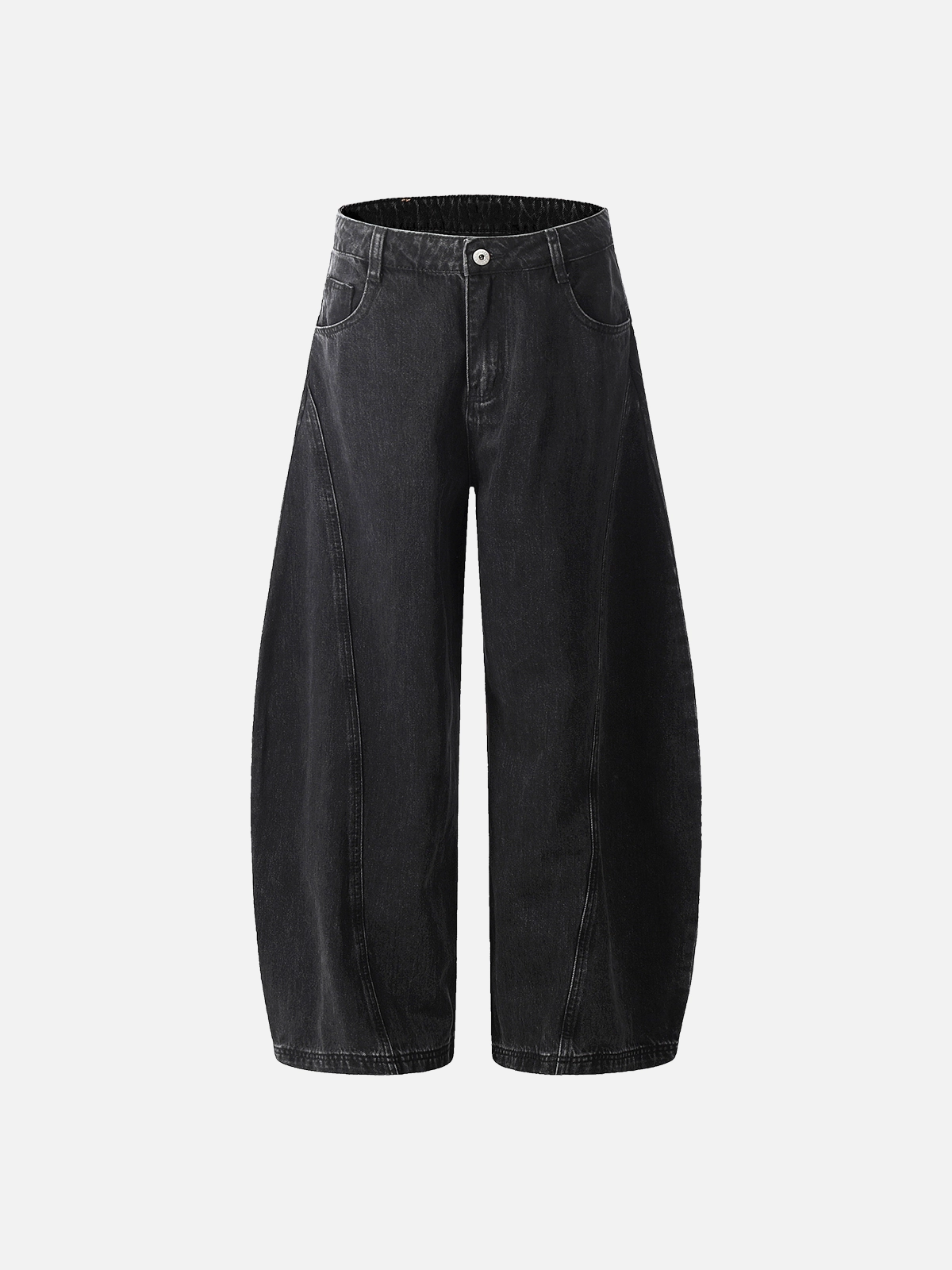 Black Act Chic Minimalist Washed Panel Scimitar Cut Jeans Front