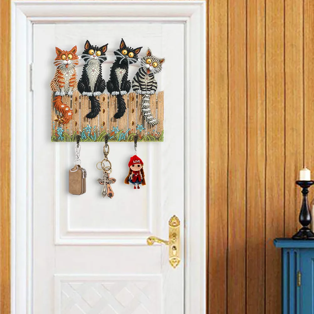 DIY Wooden Cat Diamond Art Hanging Hook Rail Diamond Painting Art Craft Wall Hooks
