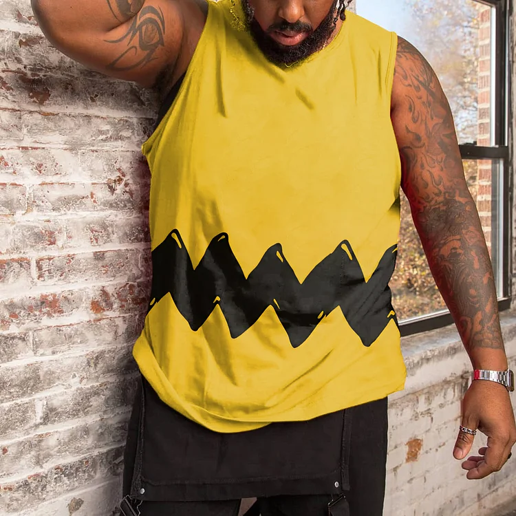 Yellow Men's Plus Size Sport Graffiti Vest