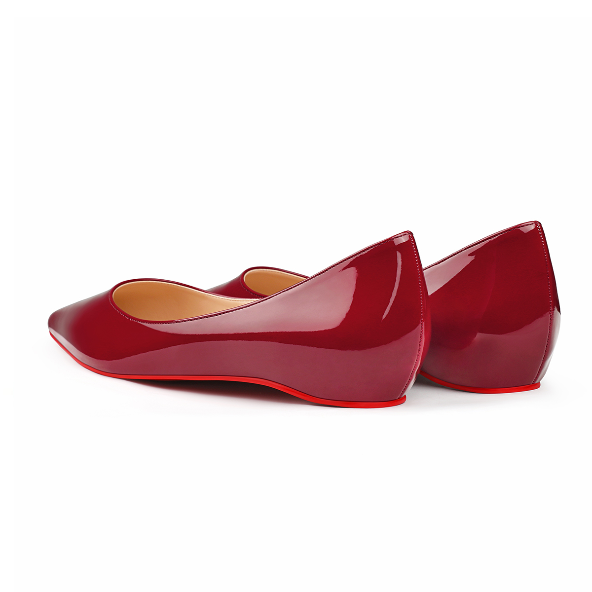 Women's Flats Pointed Toe Internal Increase Chunky Heels Red Bottom Kitten Heels Daily Patent Pumps-MERUMOTE