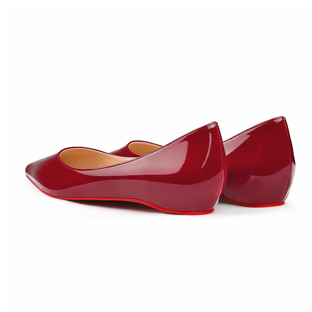 Women's Flats Pointed Toe Internal Increase Chunky Heels Red Bottom Kitten Heels Daily Patent Pumps-MERUMOTE