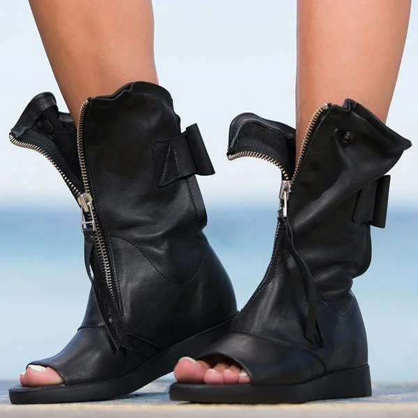 Women Soft Leather Zipper Summer Boots