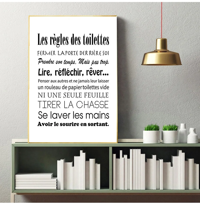 French Toilet Rules Canvas Art Print Poster Home Bathroom Canvas Painting Poster France Wall Art Decor