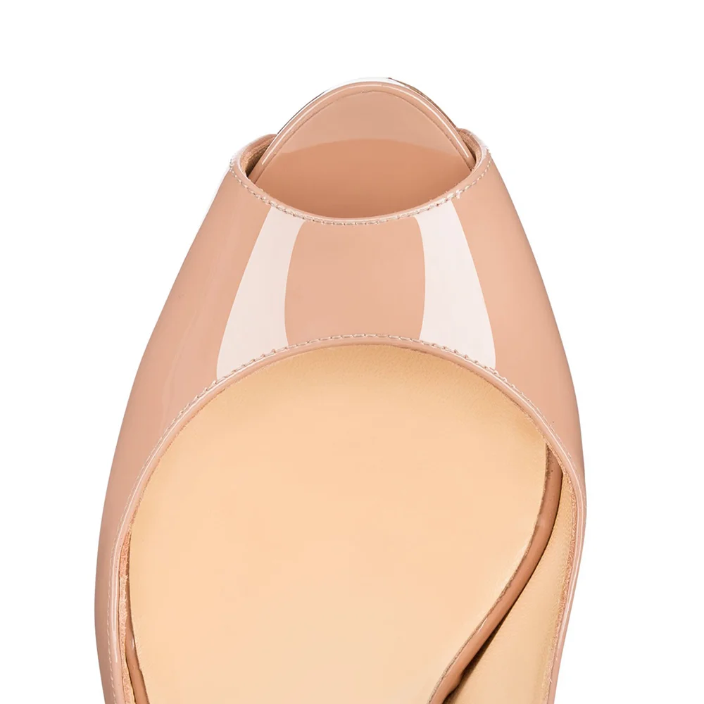 120mm Red Bottom Elastic Strap Slingback Sandals Peep Toe Platform Stilettos Nude Patent Heels-MERUMOTE