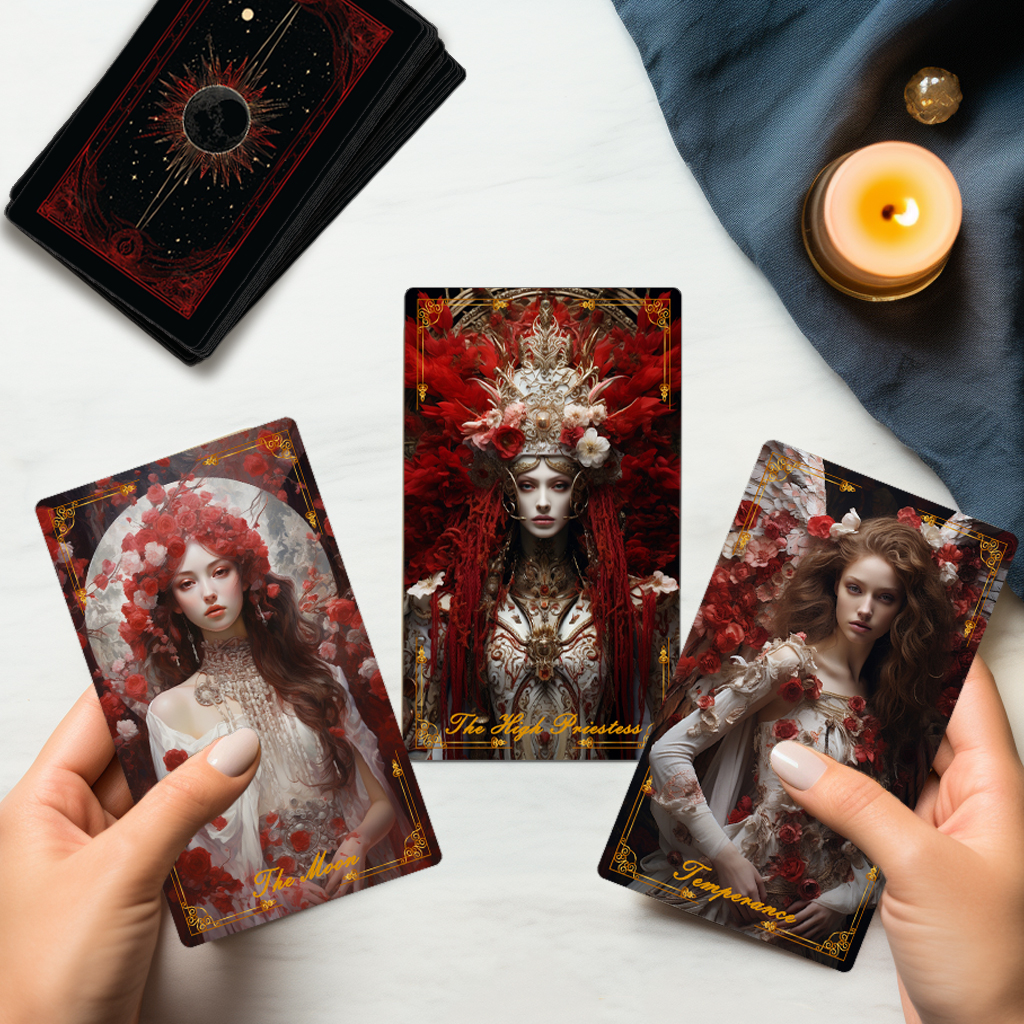 thumbnail image 2 of Tarot Card Deck, 78 Tarot Cards, Beginner Tarot Deck, Red Rose Tarot Deck Divination Cards Tarot Gift 2 of 12
