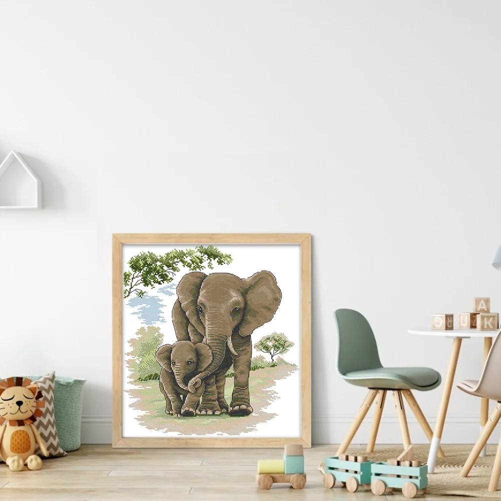 14CT Full Stamped Cross Stitch - Mother Child(Canvas|35*38CM)