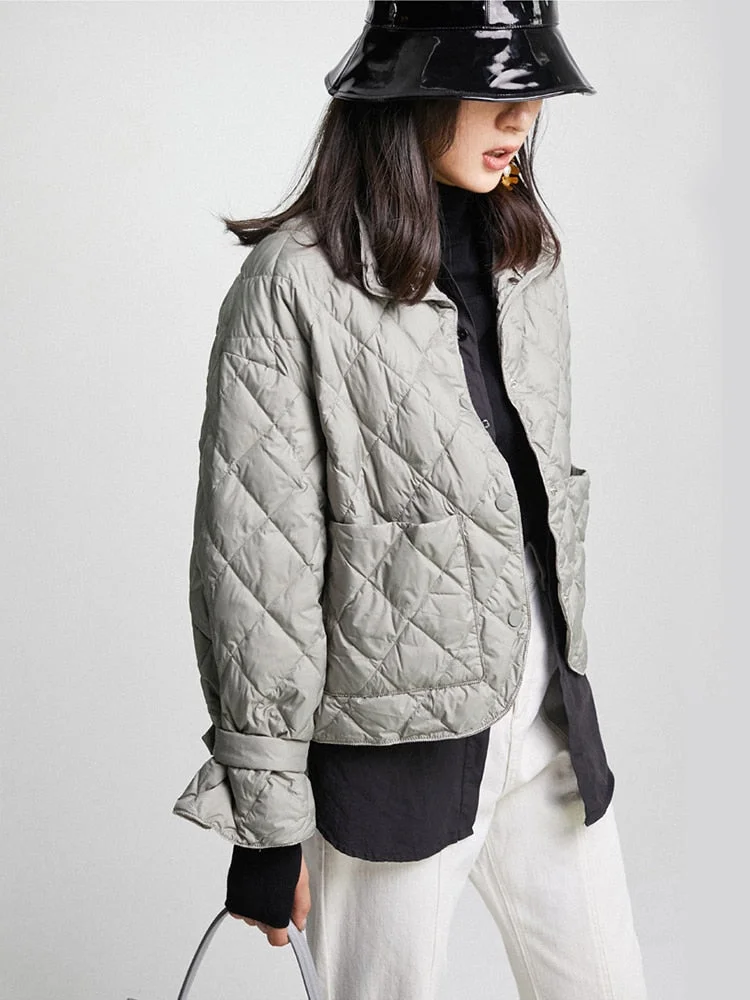 FTLZZ Winter New Ultra Light Short Jacket New Women 90% White Duck Down Coat Single Breasted Parkas Loose Keep Warm Snow Outwear