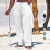 Men's Wide Leg Pants Thin Section Breathable Cotton Linen Loose Casual Beach Trousers by Inlyline