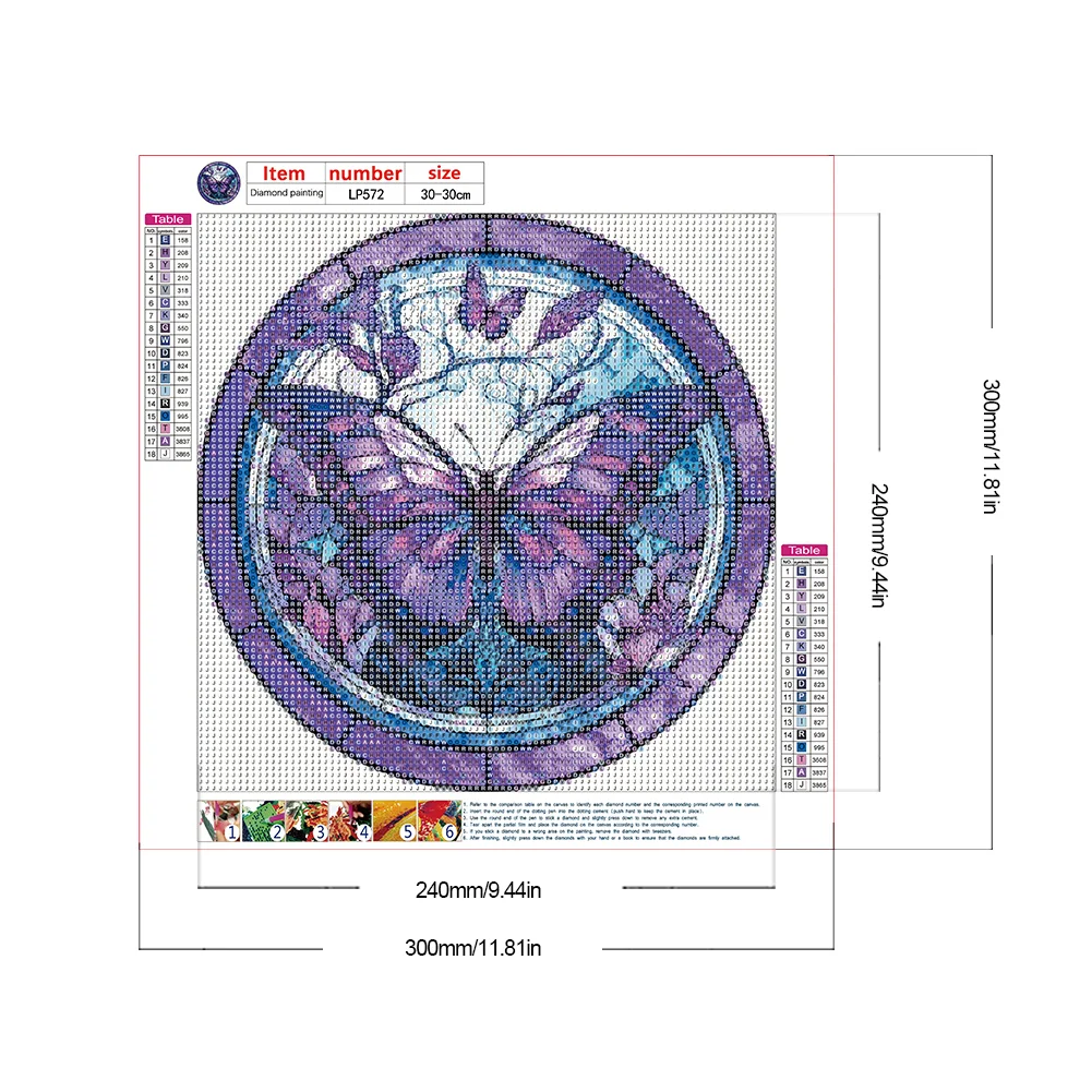 Diamond Painting - Full Round Drill - Stained Glass Butterfly(30*30cm)