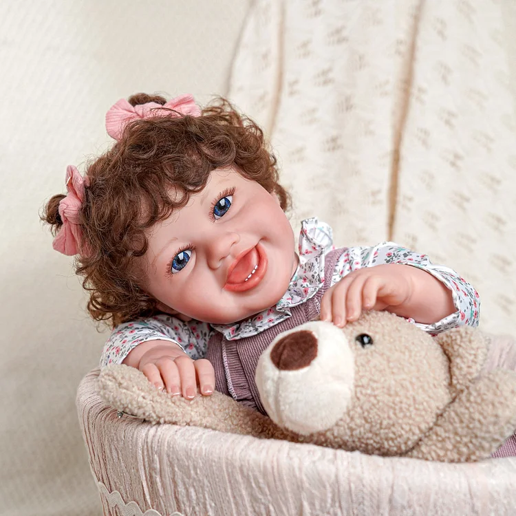 Babeside 20" Reborn Baby Dolls Smiling Girl Daniel with Short Brown Curls for Kids 3 and Up