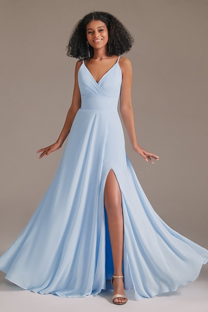 V-Neck Spaghetti-Straps Slit Bridesmaid Dress | Ballbellas Ballbellas