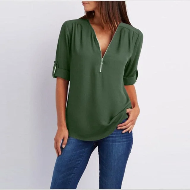 Casual Half Sleeve Solid Blouse