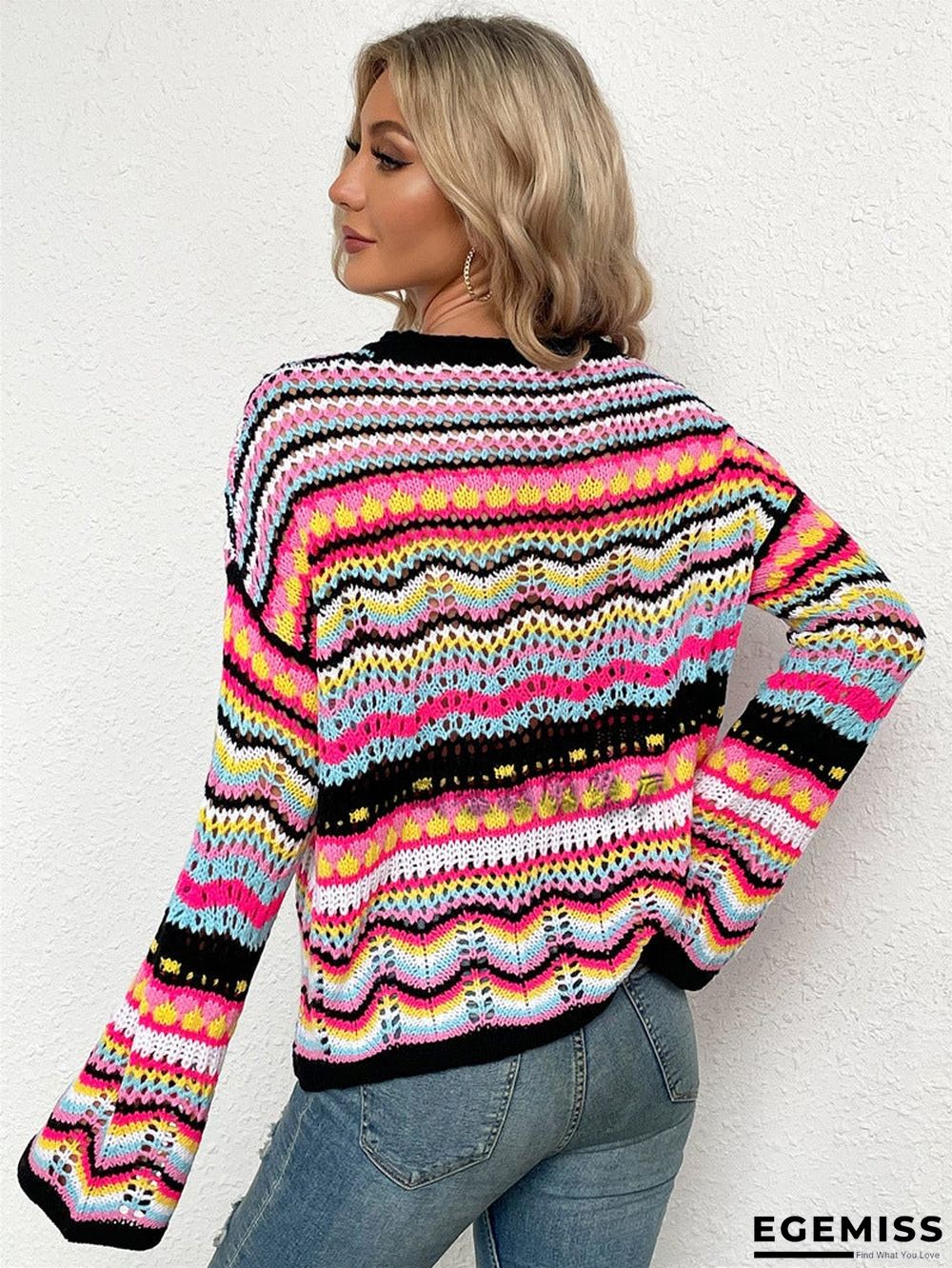 Autumn/Winter's New Stitched Loose-fitting Round-neck Striped Sweater | EGEMISS