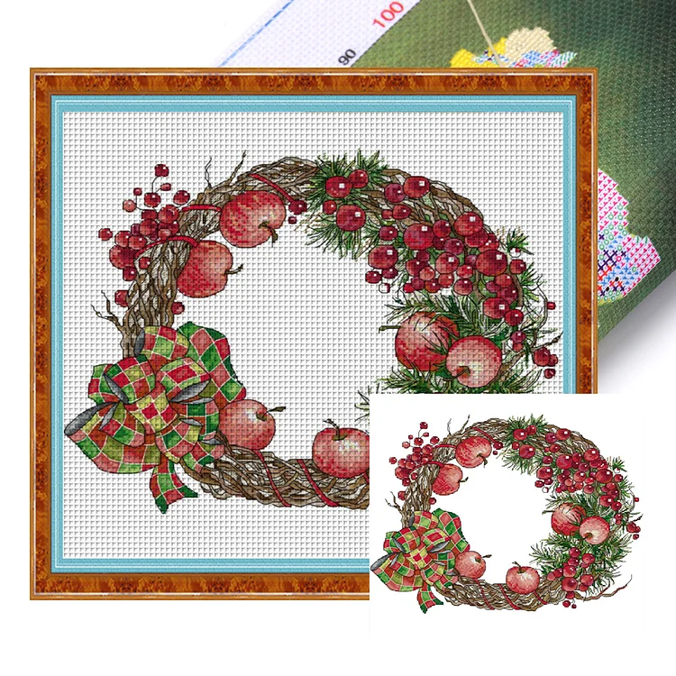 Joy Sunday Wreath-Christmas Apples - Printed Cross Stitch 14CT 43*36CM