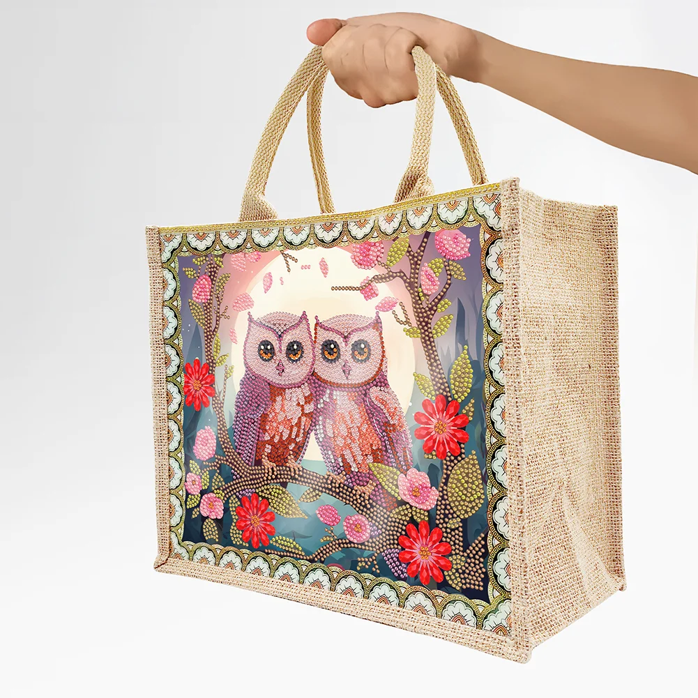 Linen Garden Owl Diamond Art Large Capacity Handbag Birthday Gift for Friends