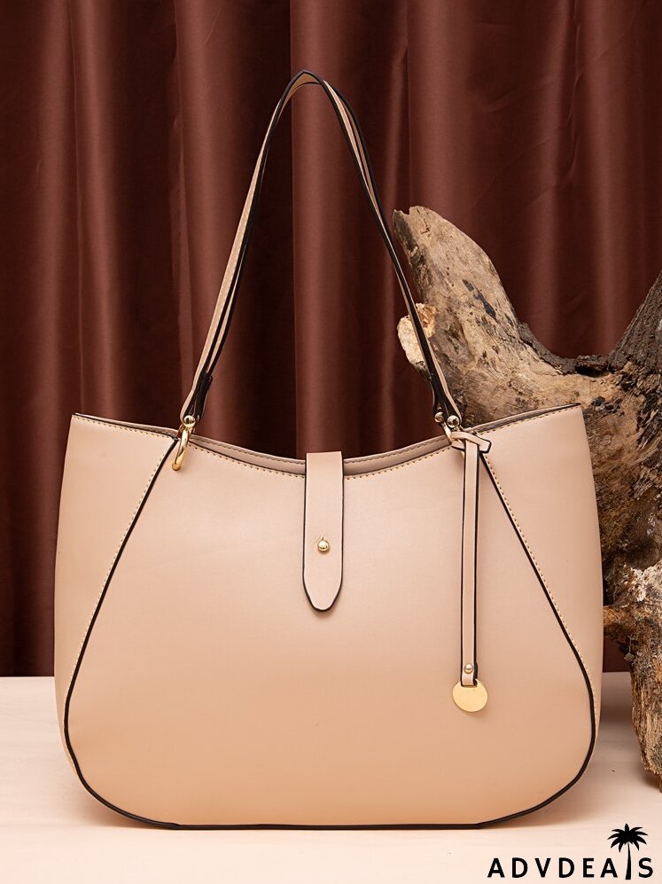 Button Decor Shoulder Tote Bag