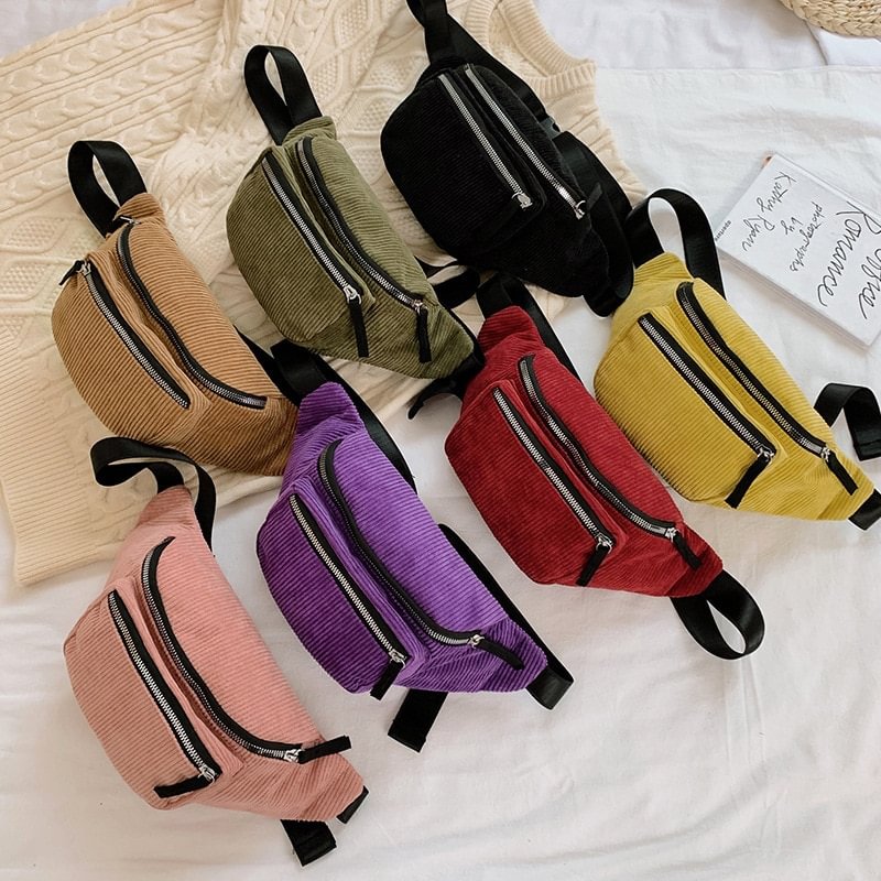 Corduroy Waist Bag Designer Zipper Chest Bag Sport Travel Girl Waist Belt Bags Fashion Phone Waist Pack for Women US Mall Lifes