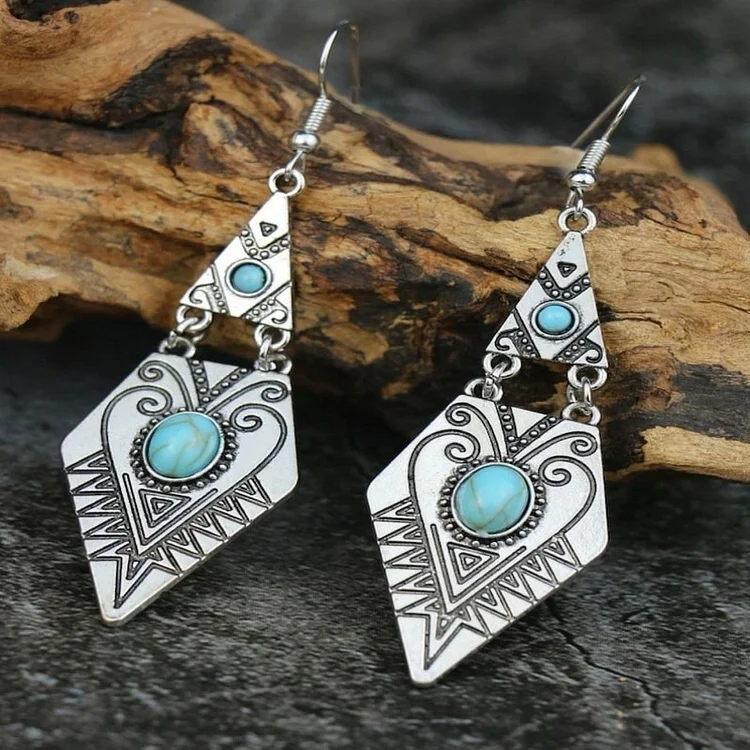 Geometric Diamond Set Gemstone Alloy Earrings