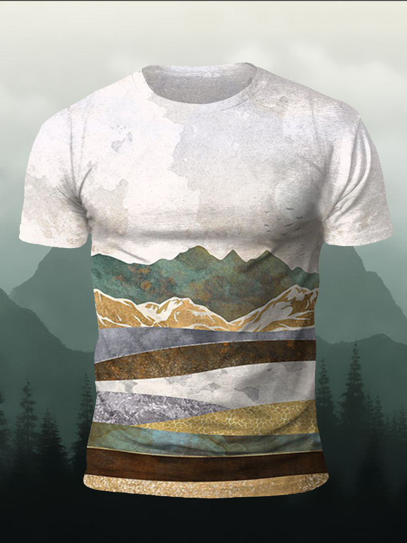 Men's Colored Hillside Print Casual Short Sleeve T-shirt