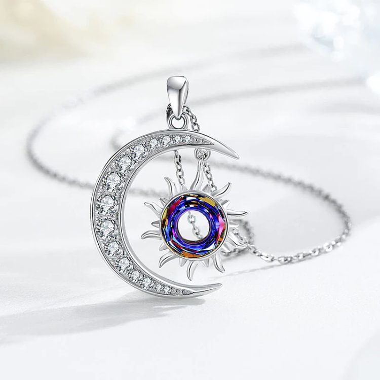For Friend - S925 We Always Have each other's Back Crystal Sun and Moon Necklace