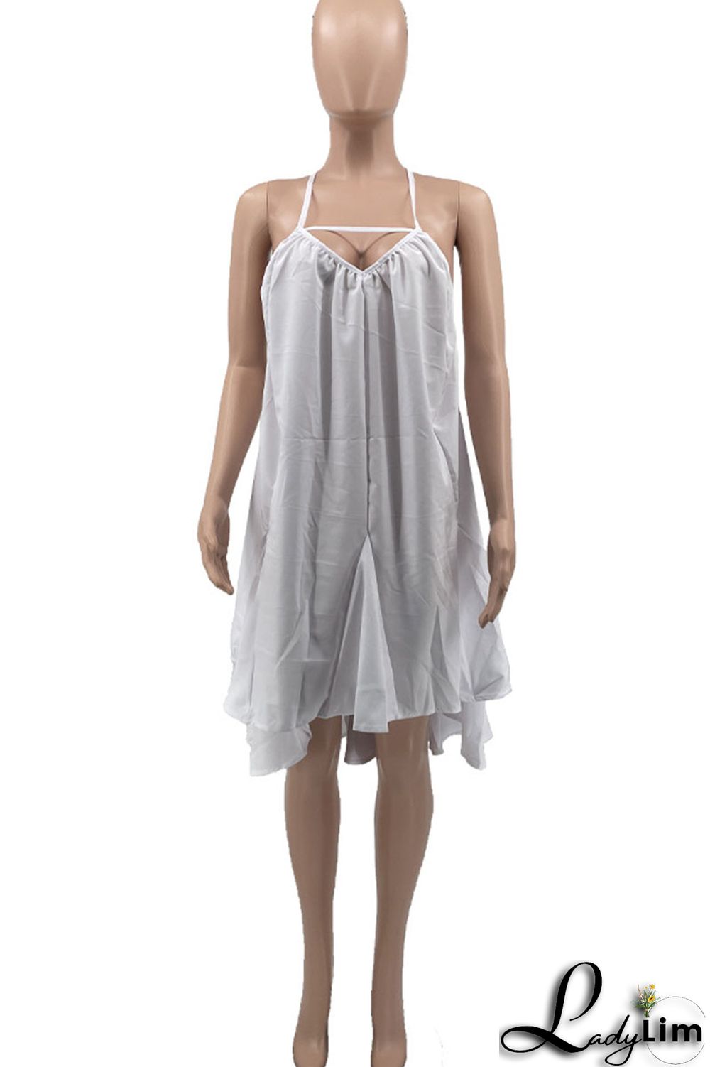 Yellow Sexy Solid Split Joint Backless Halter A Line Dresses