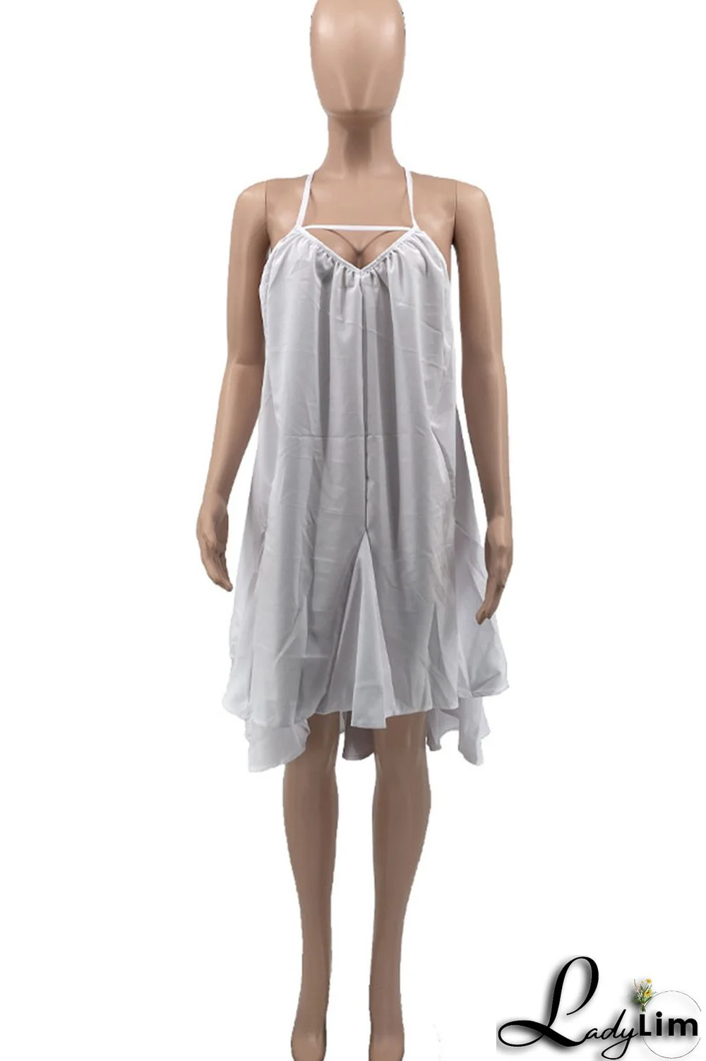 Yellow Sexy Solid Split Joint Backless Halter A Line Dresses