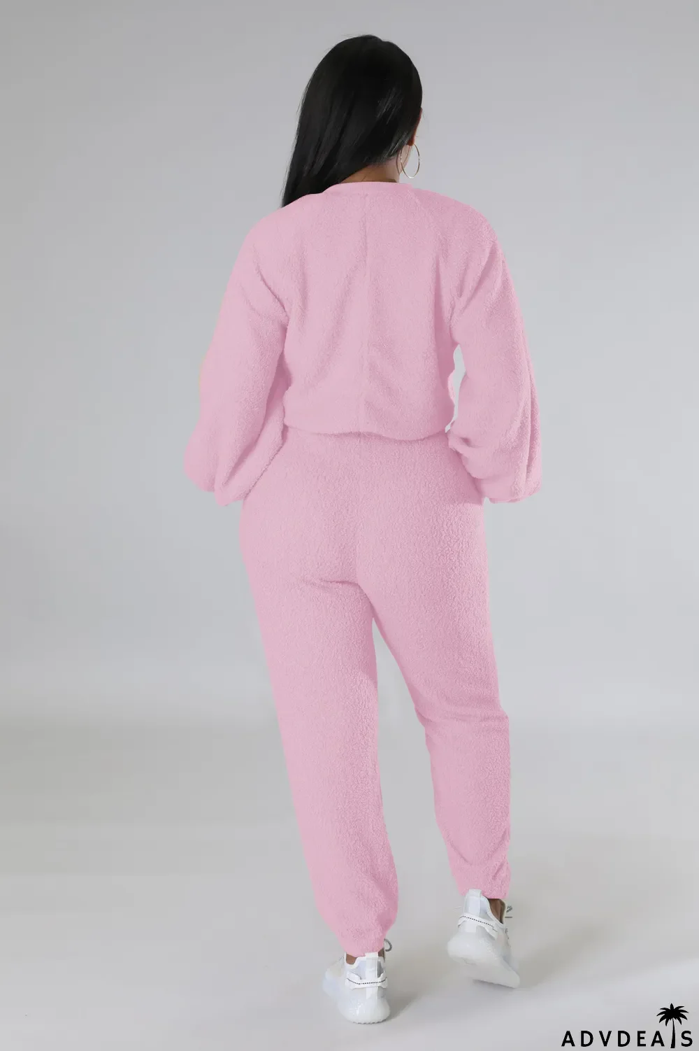 Fashion Casual Solid Color Fleece Two-piece Suit