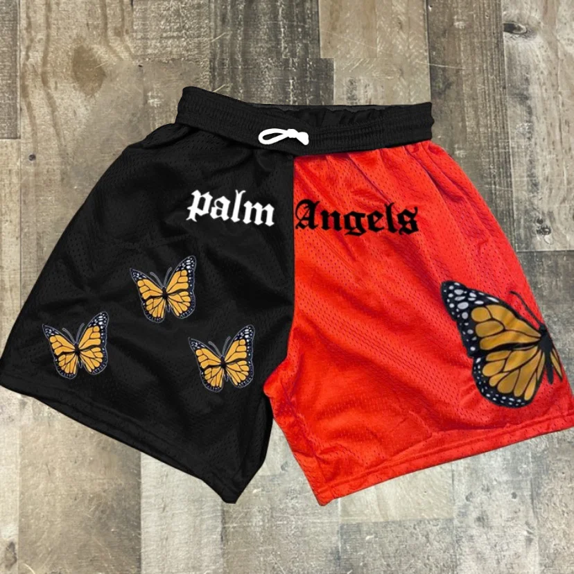 Stitching contrast retro butterfly print casual shorts