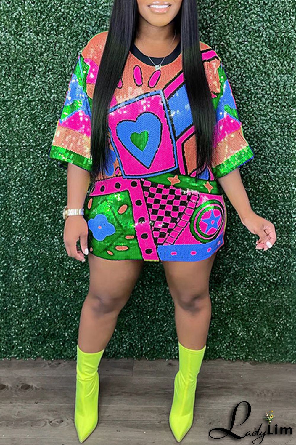 Stripe Fashion Casual Patchwork Sequins O Neck A Line Dresses