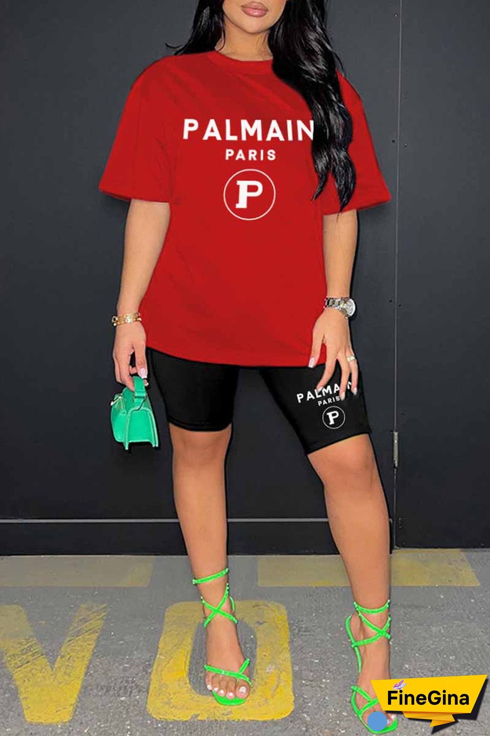 Blue Casual Print Letter O Neck Short Sleeve Two Pieces