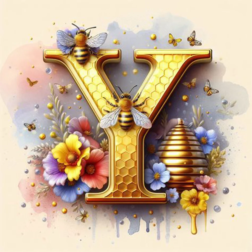 Full Round Diamond Painting 30*30cm - Bee Letter Y
