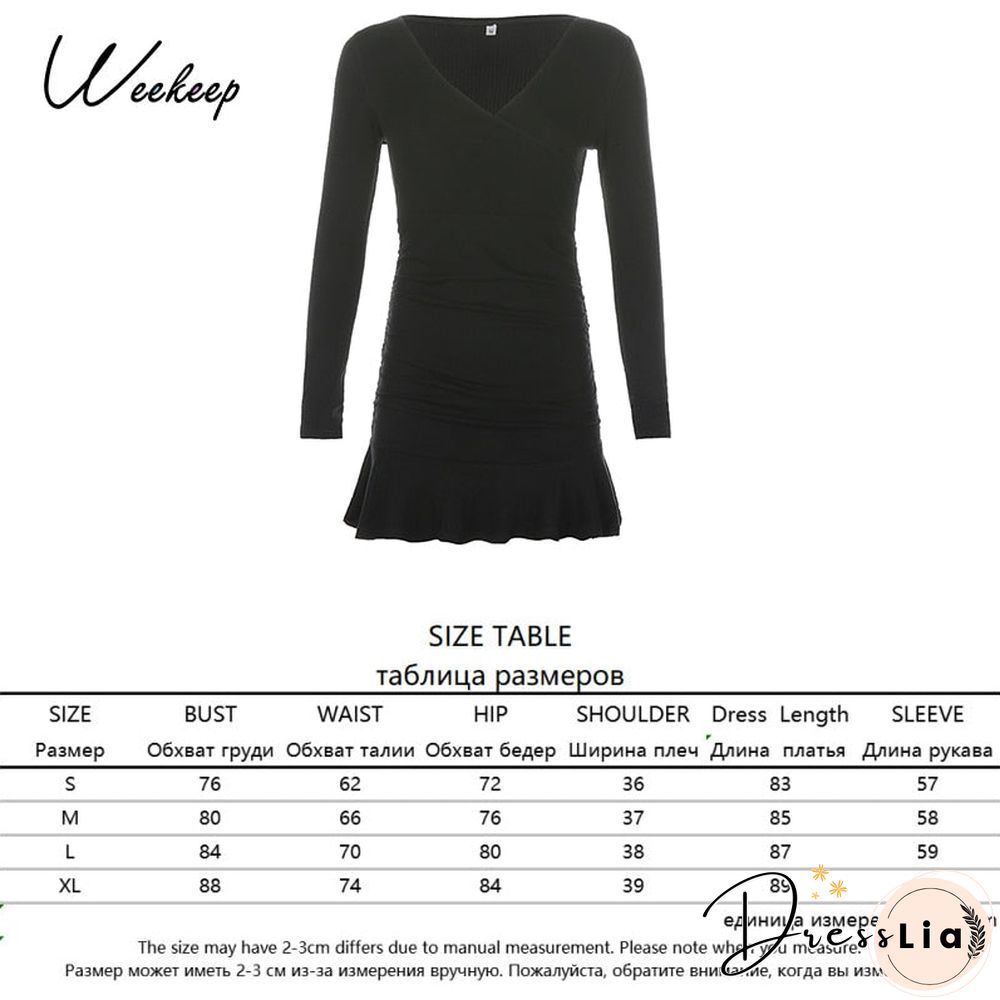 Weekeep Sexy Side Split Square Collar Long Sleeve Spring Dress Women Knitted Bodycon Party Clubwear Mini Dresses