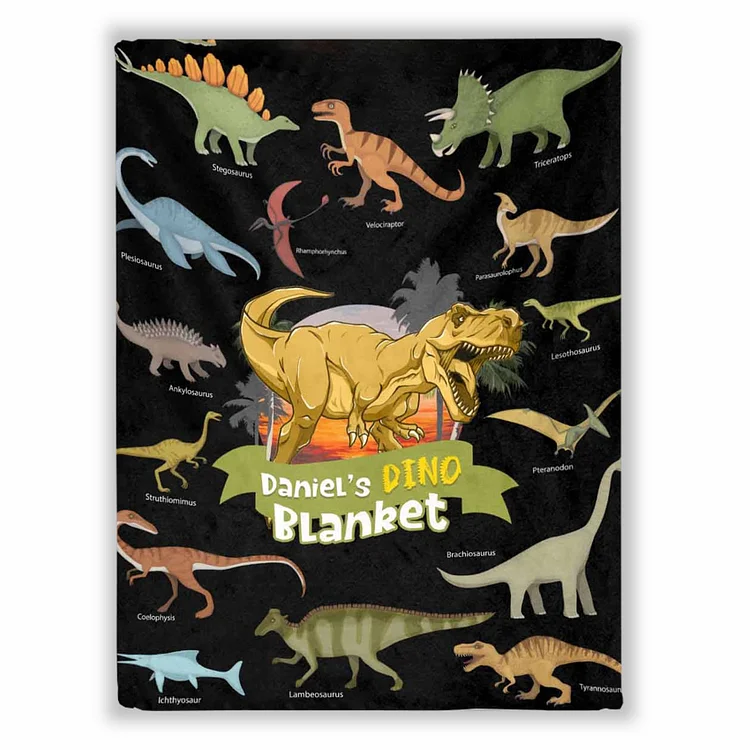 BlanketCute-Personalized Jurassic Dinosaur Blanket with Your Kids Name