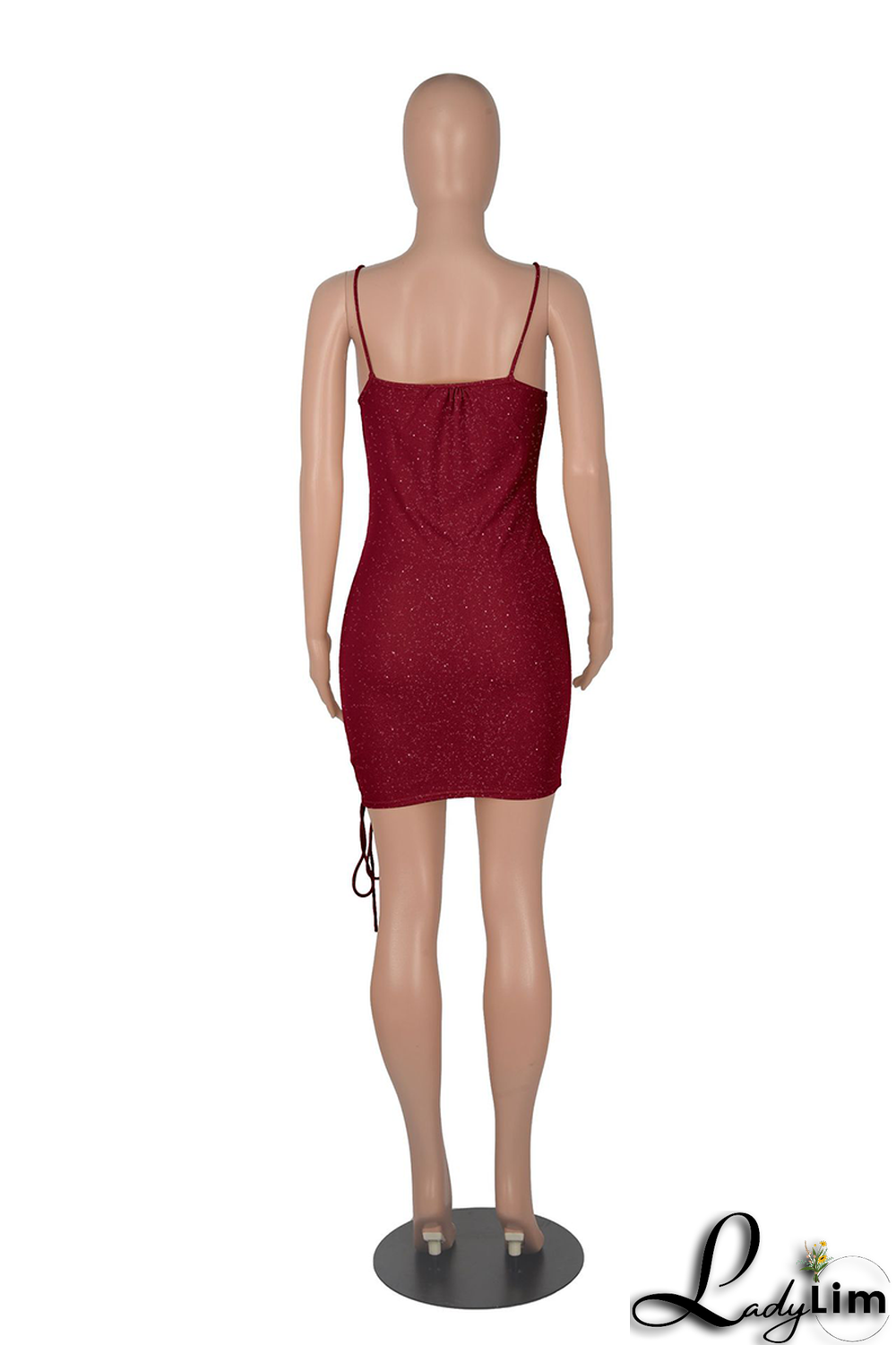 Burgundy Sexy Solid Fold Spaghetti Strap Pencil Skirt Dresses