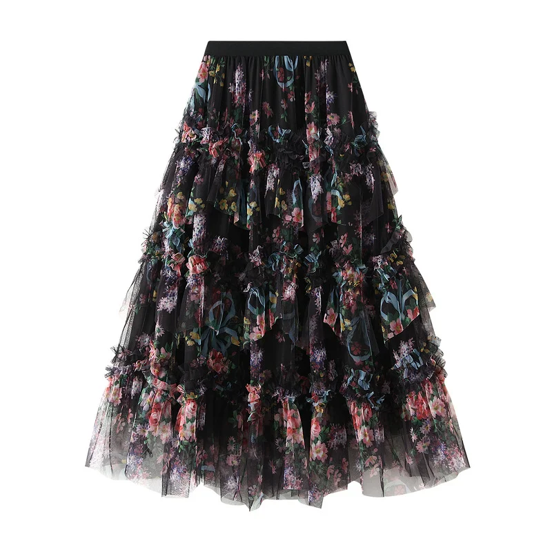 Nigikala Nigikala Up With Color Flower Mesh Dress Dress Girl 2025 Spring French Court Style Temperament Cake Skirt 8077