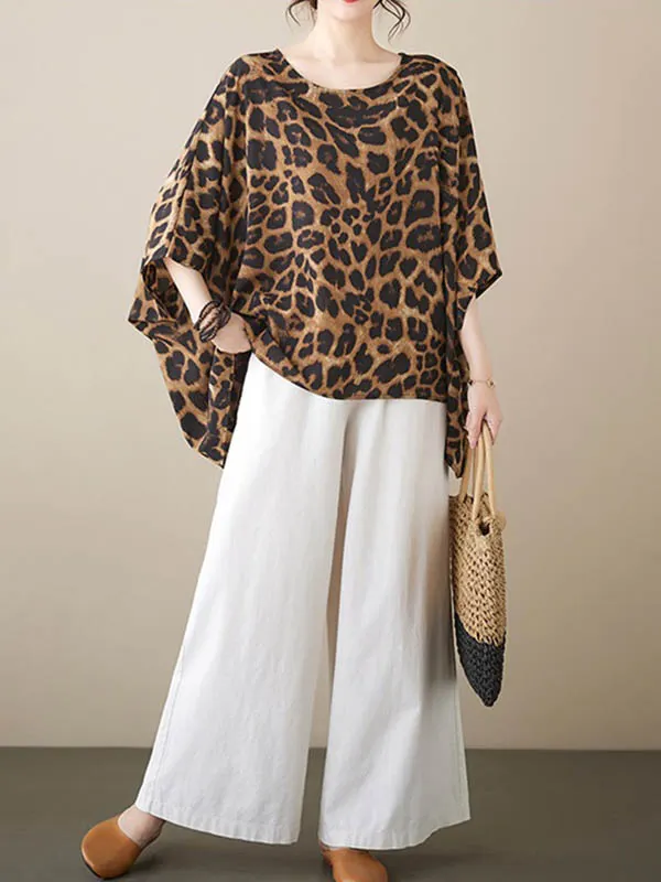 Leopard Round Neck Short Sleeve T-Shirt