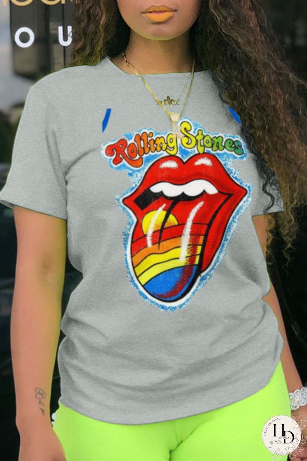 Black Fashion Casual Lips Printed Patchwork O Neck T-Shirts