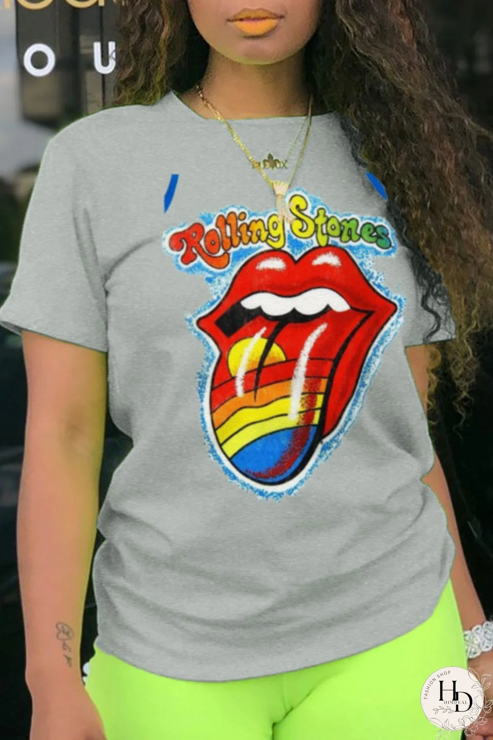 Black Fashion Casual Lips Printed Patchwork O Neck T-Shirts