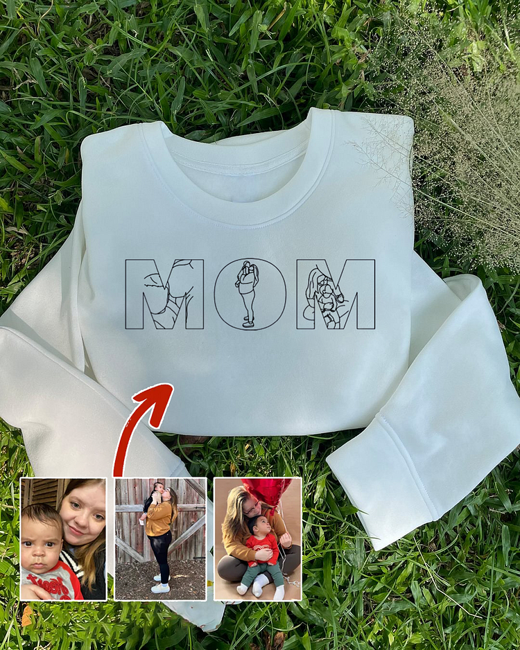 🔥MOM🔥Embroidered Sweatshirt and Custom Portrait From Photo Sweatshirt,Best Gift for Mother