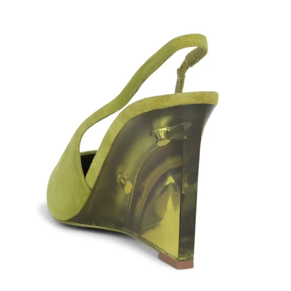 Lime Green Pointed Toe Slingback Wedge High Heel Pumps for Women