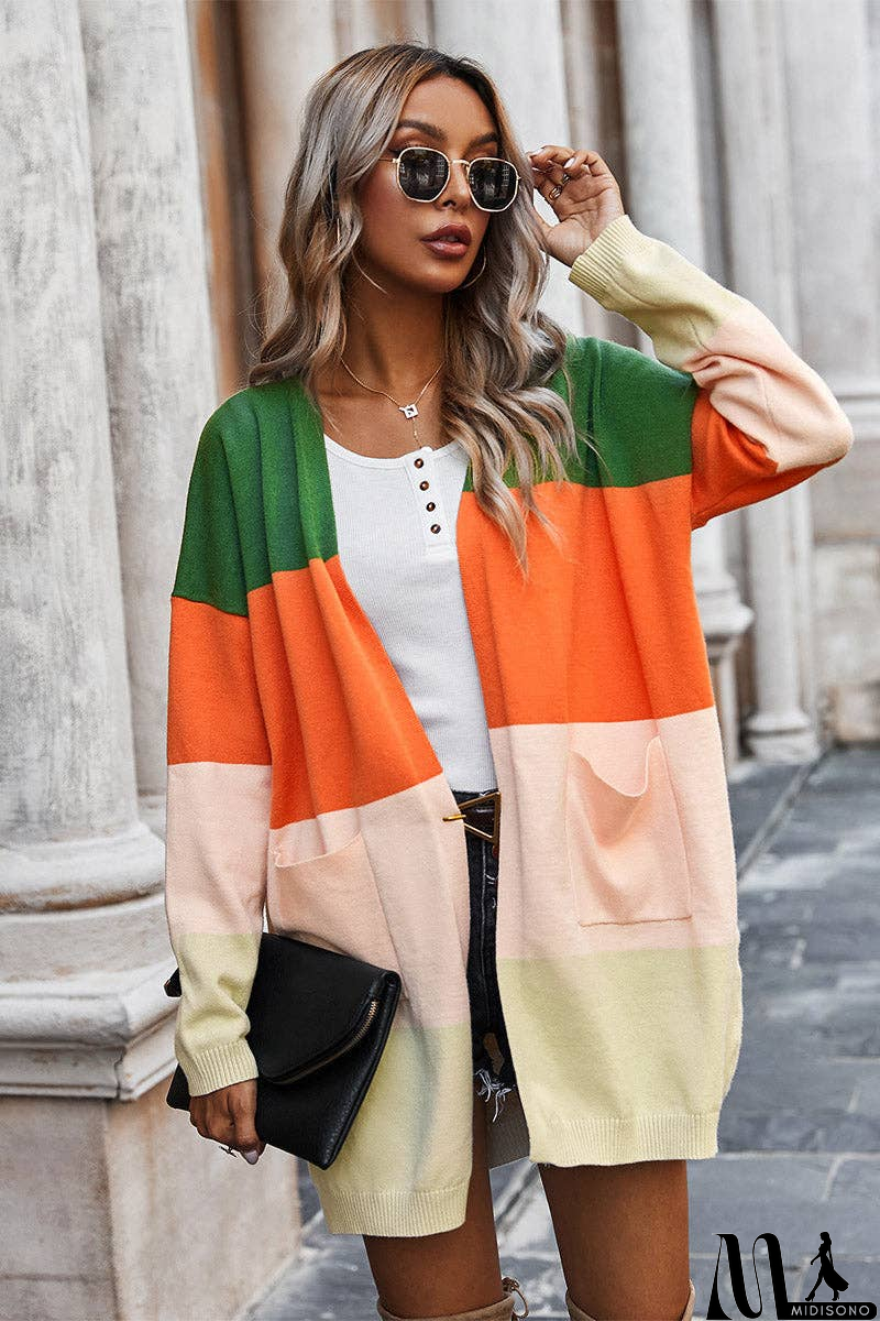 MidiSono - Color Block Open Front Cardigan