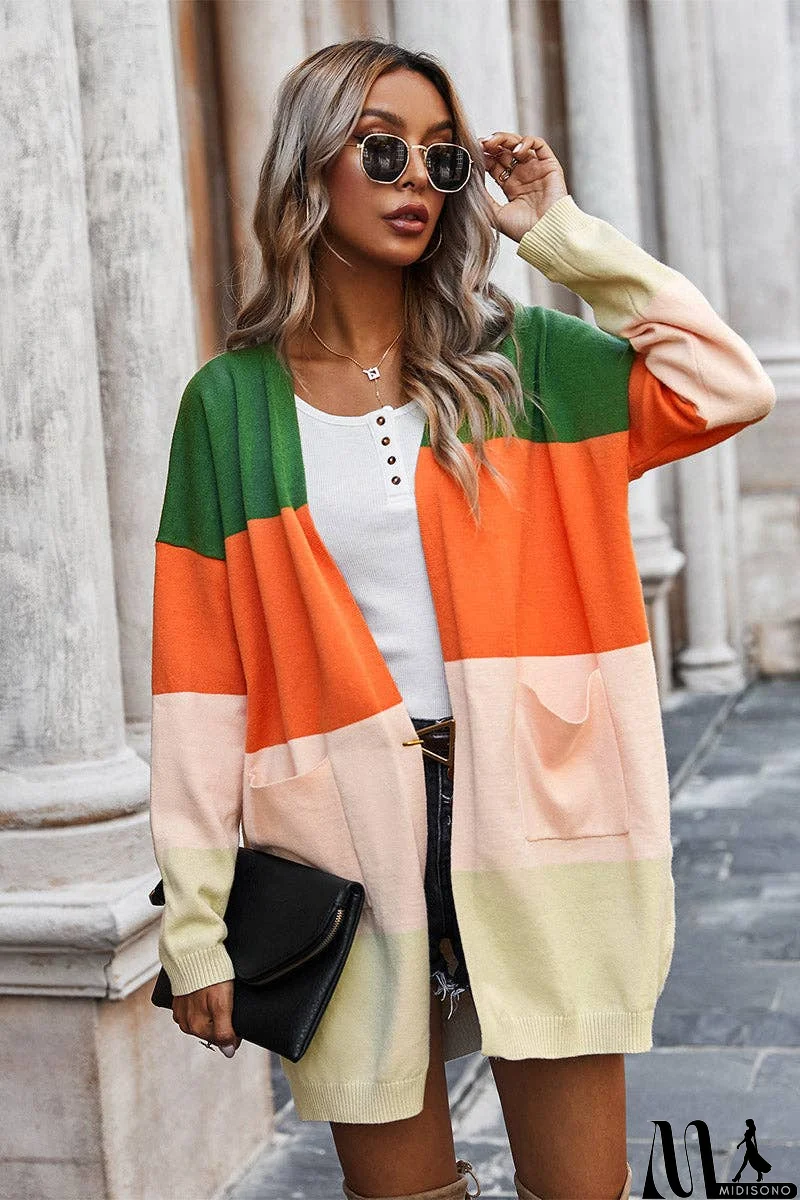 MidiSono - Color Block Open Front Cardigan