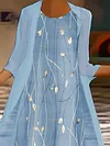 Casual Floral Autumn Chiffon Daily Coat With Skirt H-Line Regular Regular Size Two Piece Set for Women