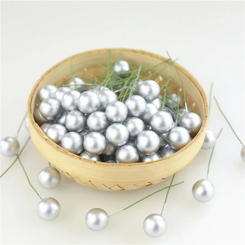 50pcs Mini Berries Plastic Fake Fruit Small Artificial Pearl Flower Stamens Cherry Wedding DIY Gift Box Decorated Xmas Wreaths