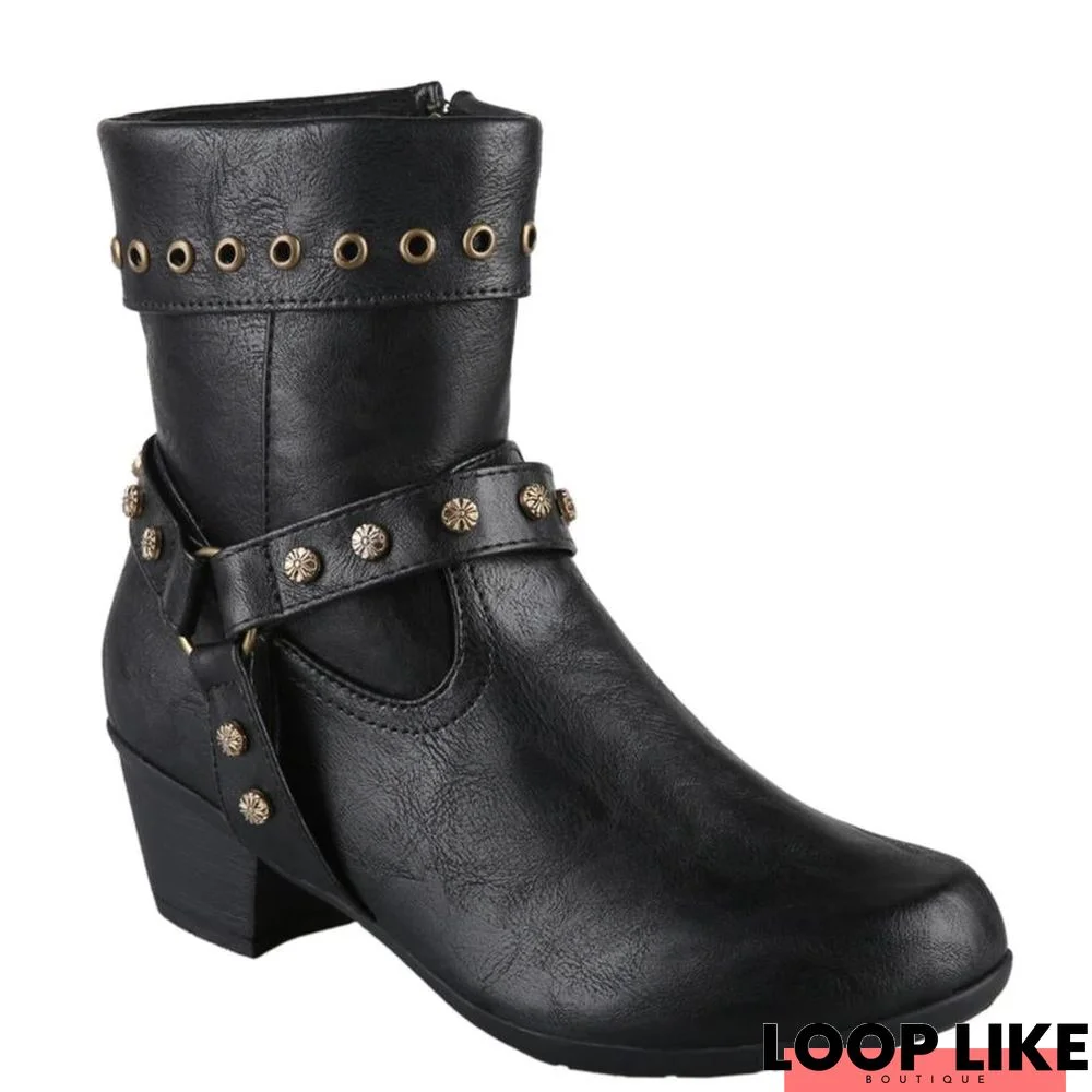 Retro Foreign Trade Rivet Boots Casual Booties