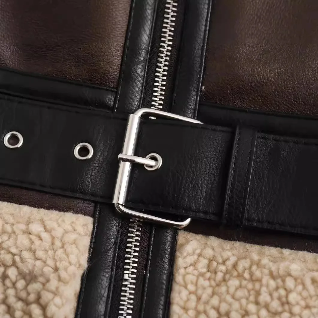 Churchf Churchf Autumn And Winter New Women's Fur One Retro Motorcycle Style Short Jacket Coat 8073236